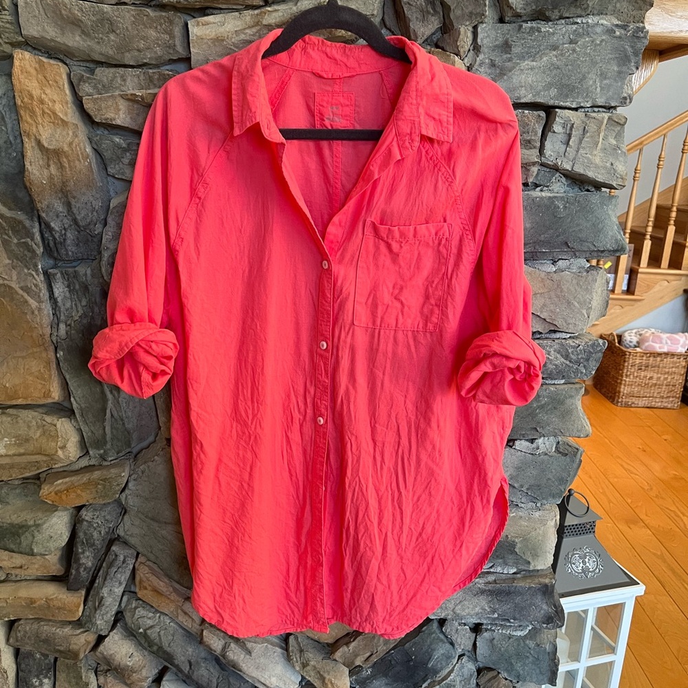 Linen  Coral Button-Up Shirt